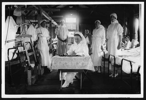 Nurses prepare for duty in a British Hospital at the Western Front in France Credit: National Library of Scotland via Flickr